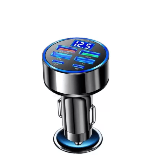 UYUXIO 6-in-1 USB-C Car Charger with Voltage Display – Super Fast PD Charging Adapter