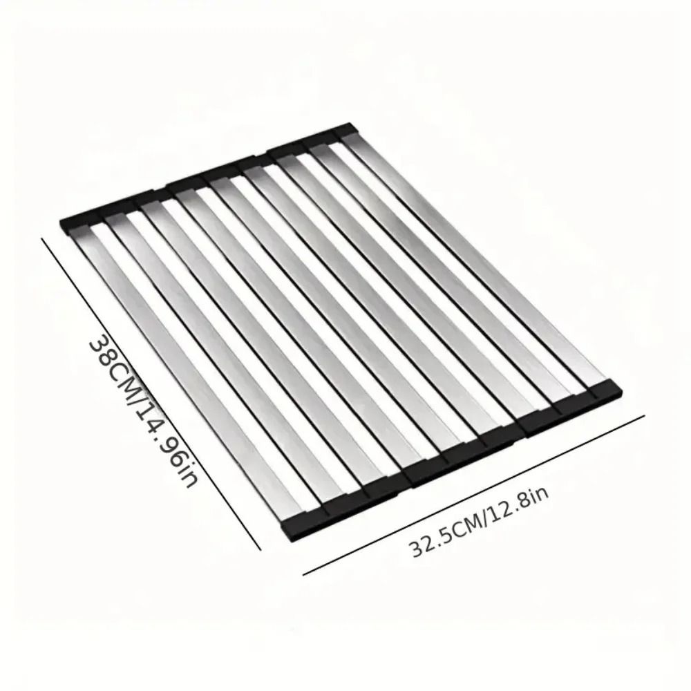 Premium 304 Stainless Steel Roll-Up Dish Drying Rack – Foldable & Retractable Sink Drainer