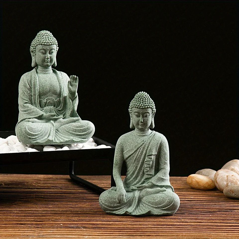 Zen-Serenity Mini Buddha Aquarium Statue – Green Sandstone Zen Fish Tank Decor