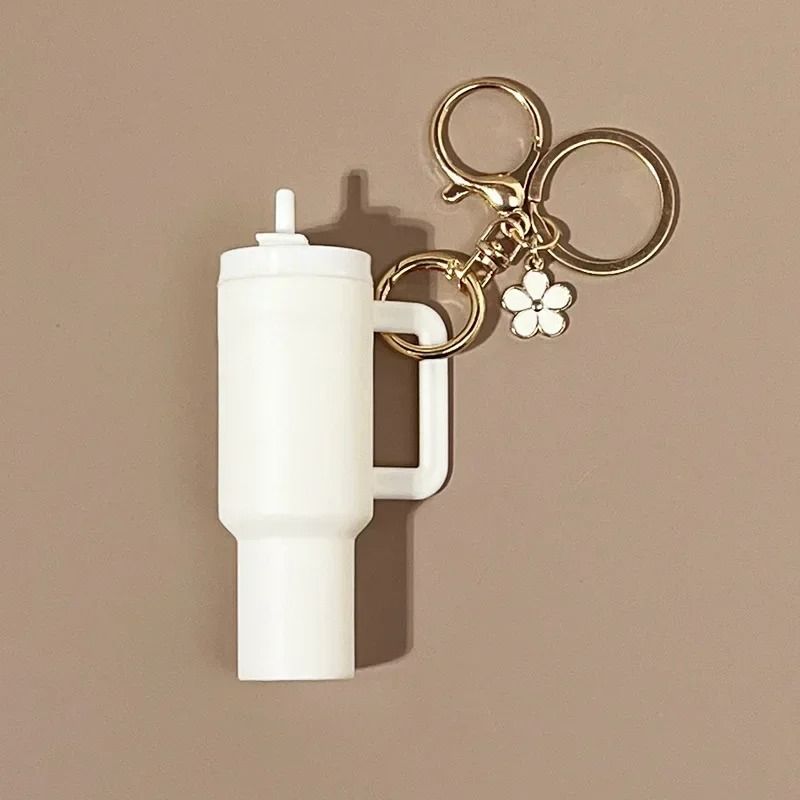 Cute Ice Cup Keychain Lipstick Holder Flower Pendant Bag Charm