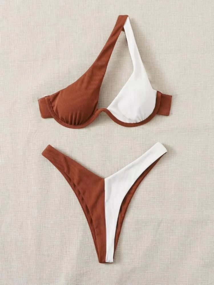 One Shoulder Cut Out Push Up Bikini Set