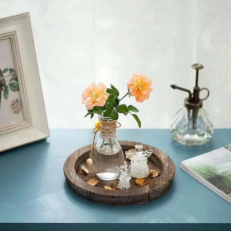 Wood Tray Round Wooden Candle Holder Dessert Plate