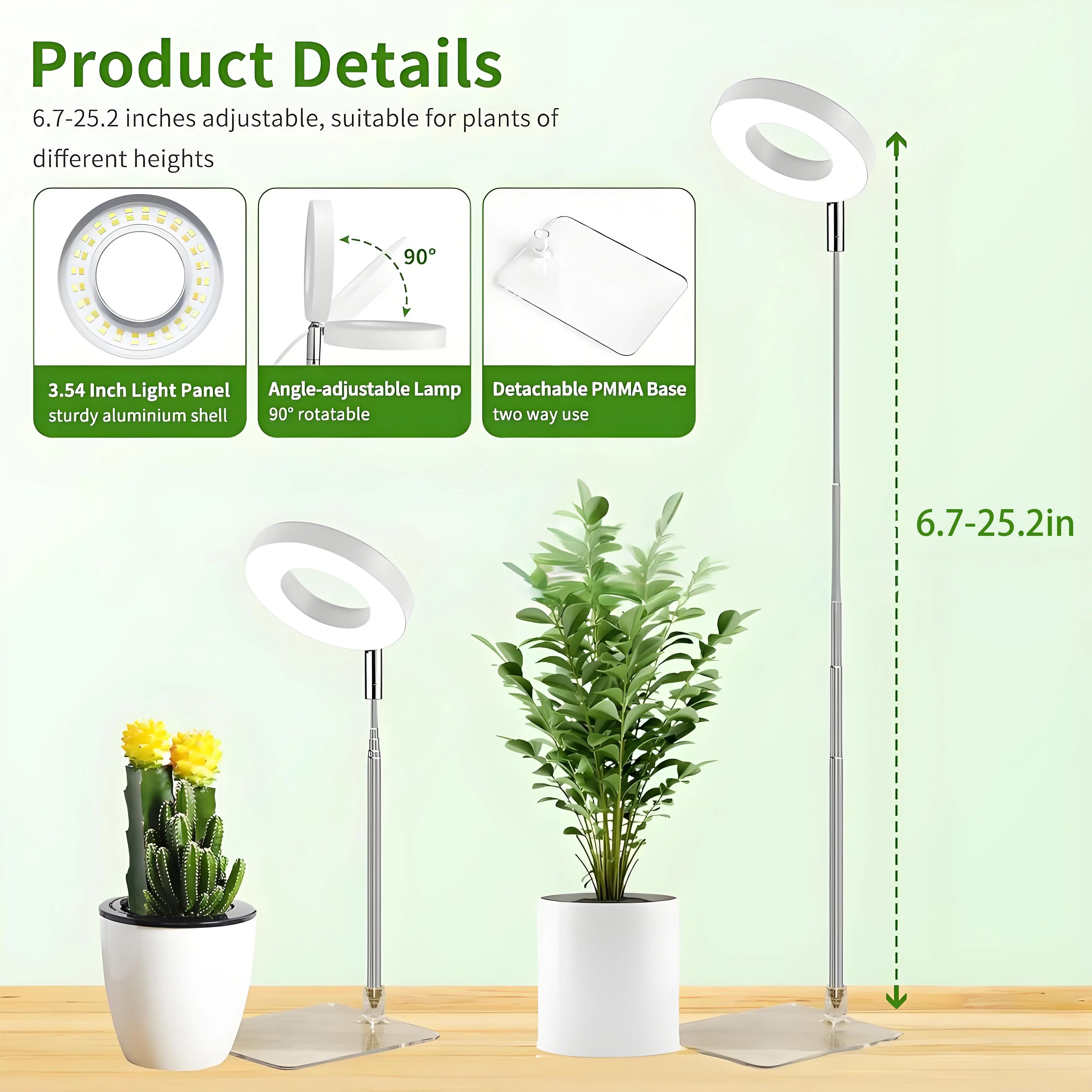 Full Spectrum LED Grow Light with Timer and Adjustable Height for Indoor Plants