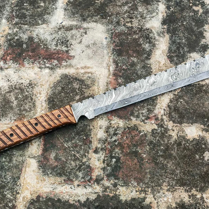 Tanto Short Sword, Damascus Tanto Sword, Hunting Sword, Viking Sword Rose Wood Handle