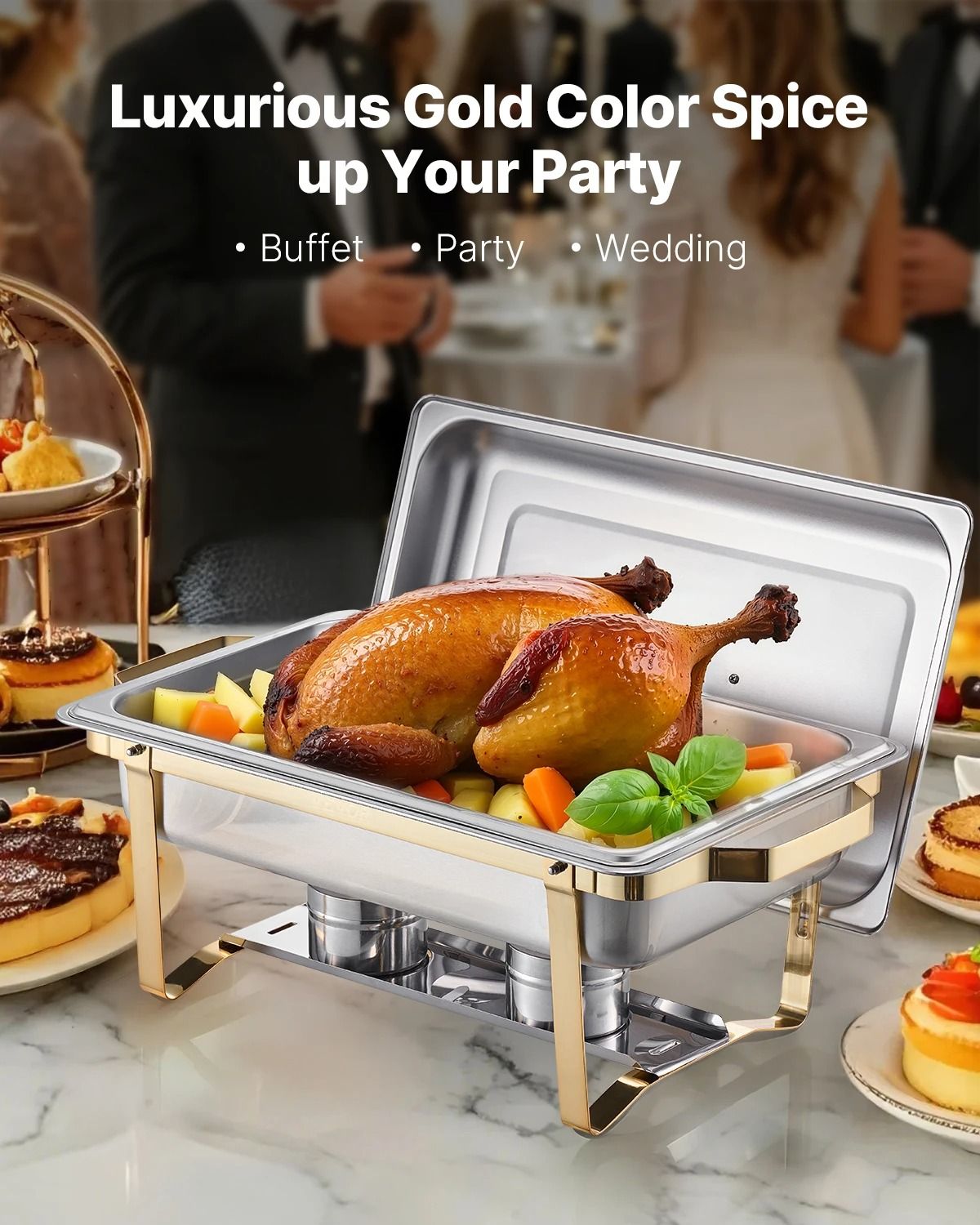SucceBuy Stainless Steel Chafing Dish Buffet Set 8 Qt Catering Food Warmer Server 4 Pack