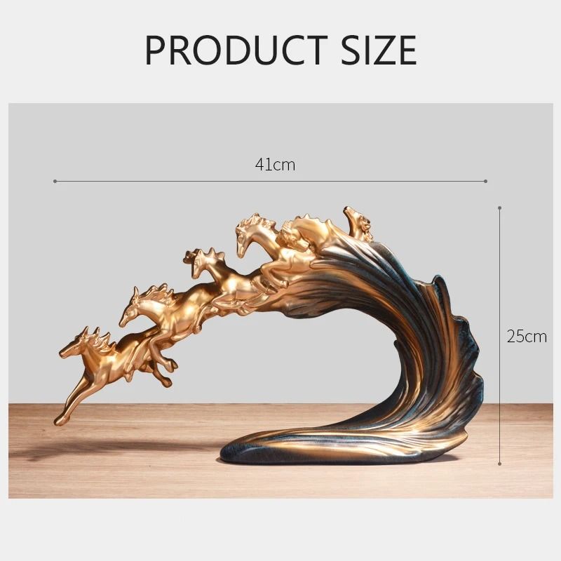 Golden Horse Statue Luxury Resin Herd Sculpture Desk and Home Decor