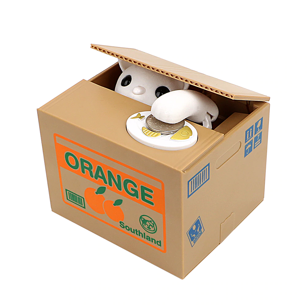Stealing Coin Cat Piggy Bank, Plastic