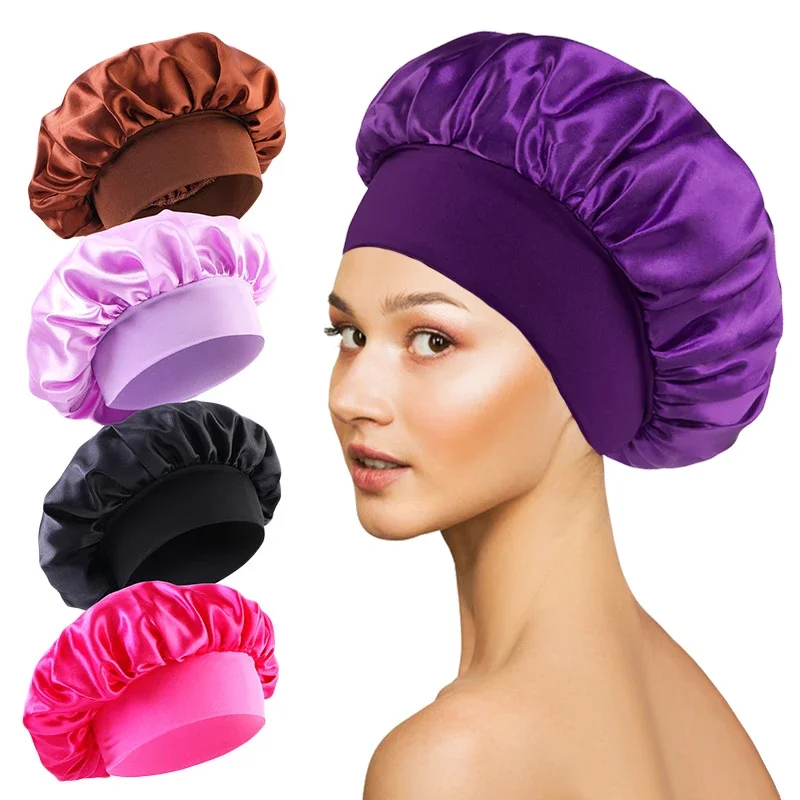 Large Satin Bonnet for Sleeping for Long Hair Soft Silk Lined Sleep and Shower Hair Wrap