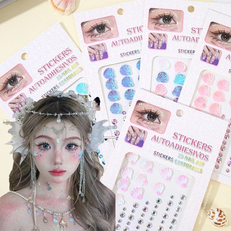 MermaidGlow Mermaid Face Gems 3D Crystal Face Gem Stickers Shell Diamond Body Art