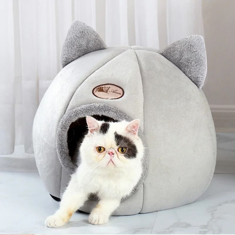 Warm Winter Cat Cave Bed with Removable Cushion