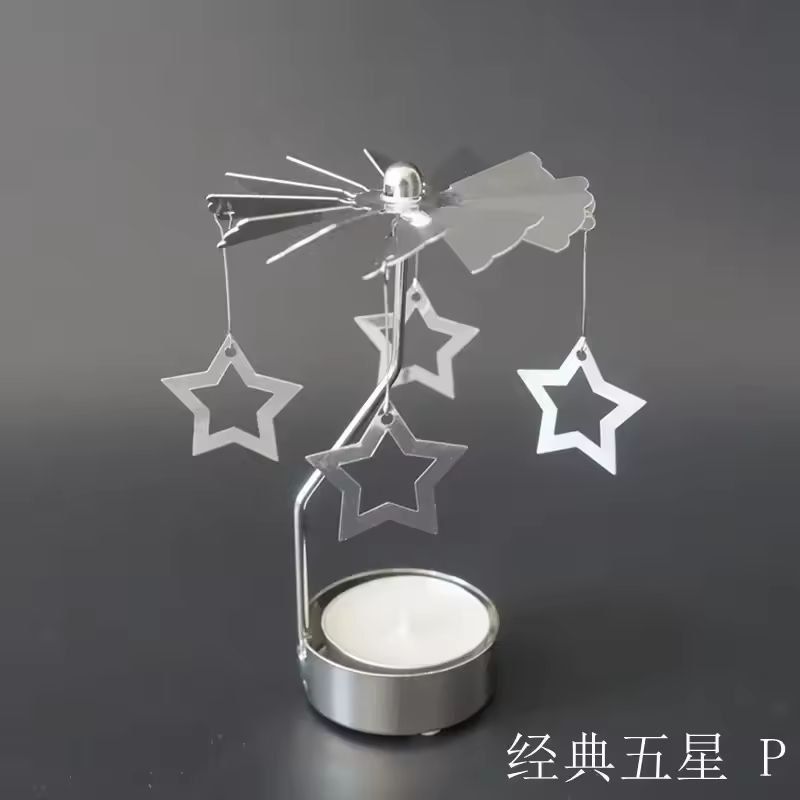 Rotating Metal Carousel Tea-Light Candle Holder - Festive Spinning Xmas Centerpiece