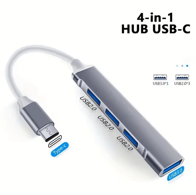UltraPort 4-Port USB-C Hub Adapter – High-Speed Splitter & OTG Docking Station for MacBook & Laptops