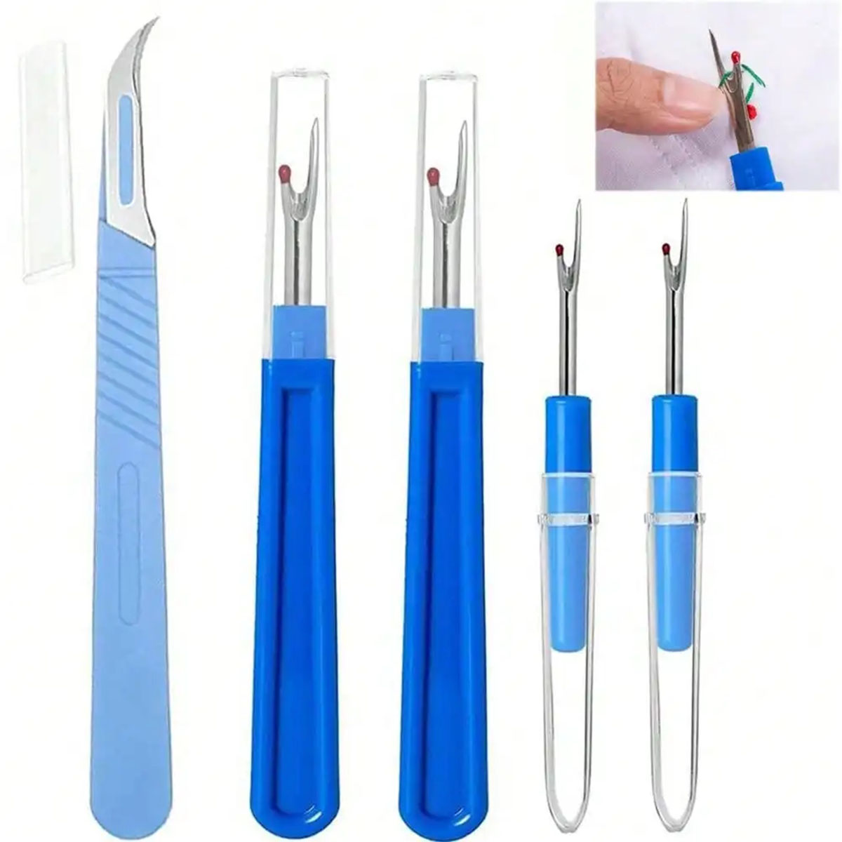 Blue Sewing Seam Ripper Kit, Thread Unpicker Cutter, Embroidery and Needlework Tool for Stitch Removal and Crafting