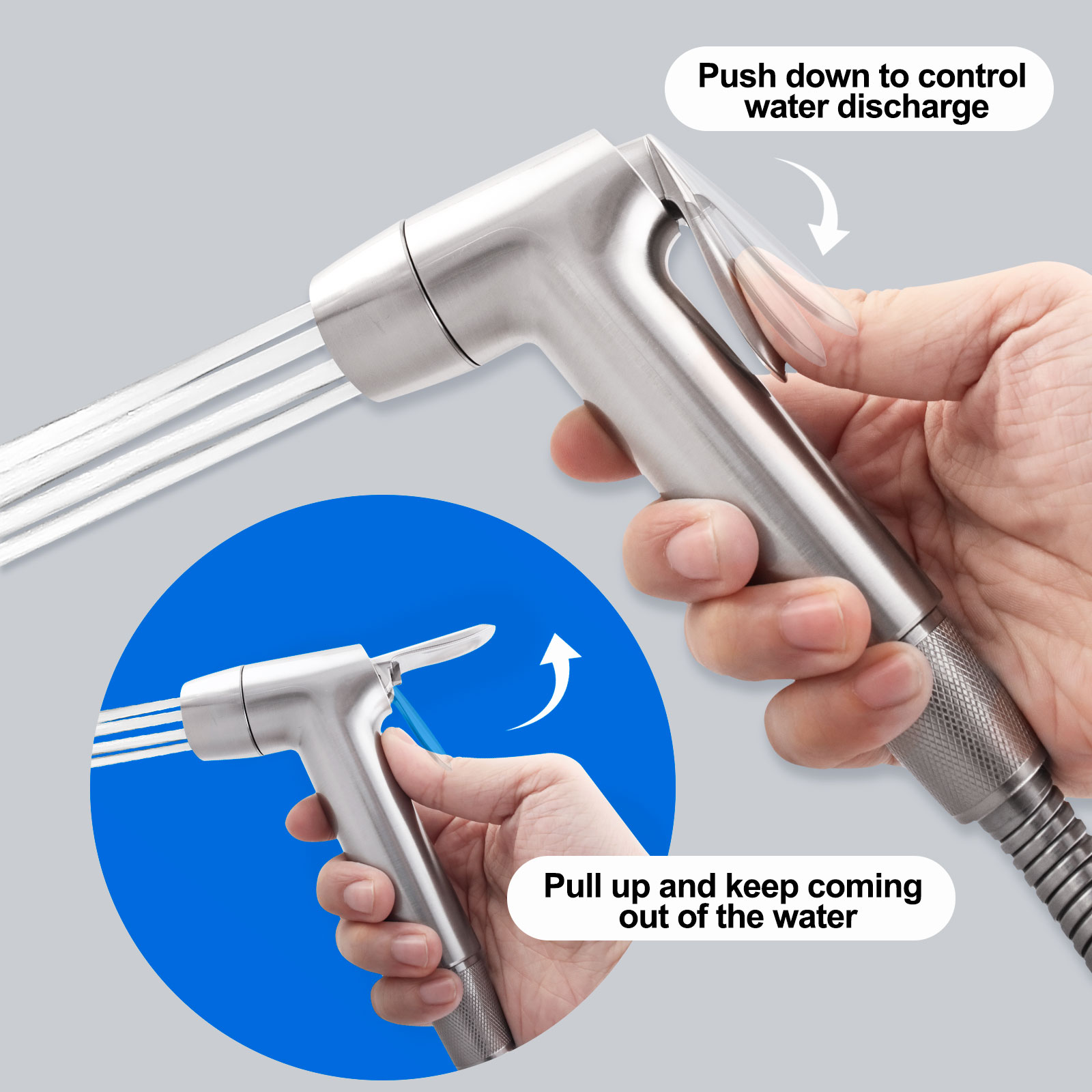 Handheld Bidet Sprayer for Toilet with Coiled Hose and Easy Press Trigger