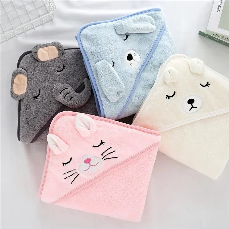 Toddler Bathrobe Warm Sleeping Swaddle Wrap Baby Hooded Bath Towels Cartoon Animal Soft Towel Blanket