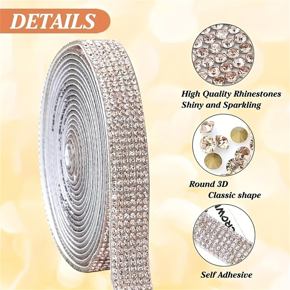 Self-Adhesive Rhinestone Sticker Glitter Crystal Trim Tape for Clothes Jewelry Car Phone Crafts Gift Decoration
