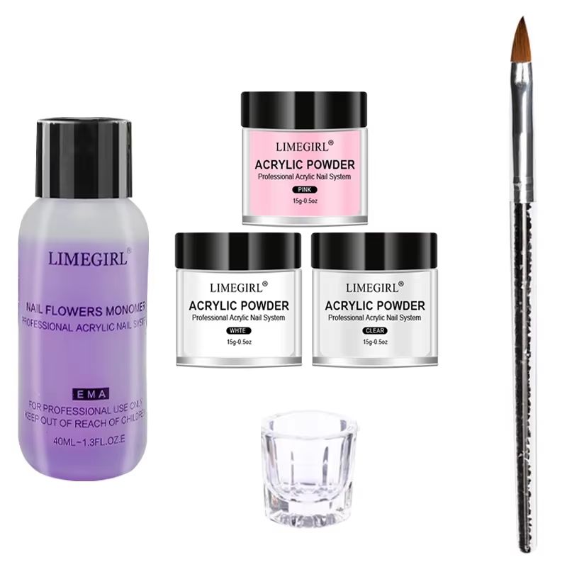 40ml Crystal Liquid & 45ml Acrylic Powder Nail Kit – Beginner Acrylic Nail Set (Pink, White, Transparent)