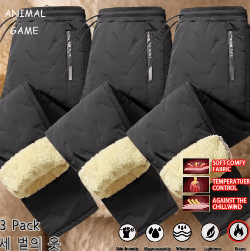 3 Pack Mens Winter Fleece Pants Waterproof Windproof Lambswool Thermal Trousers