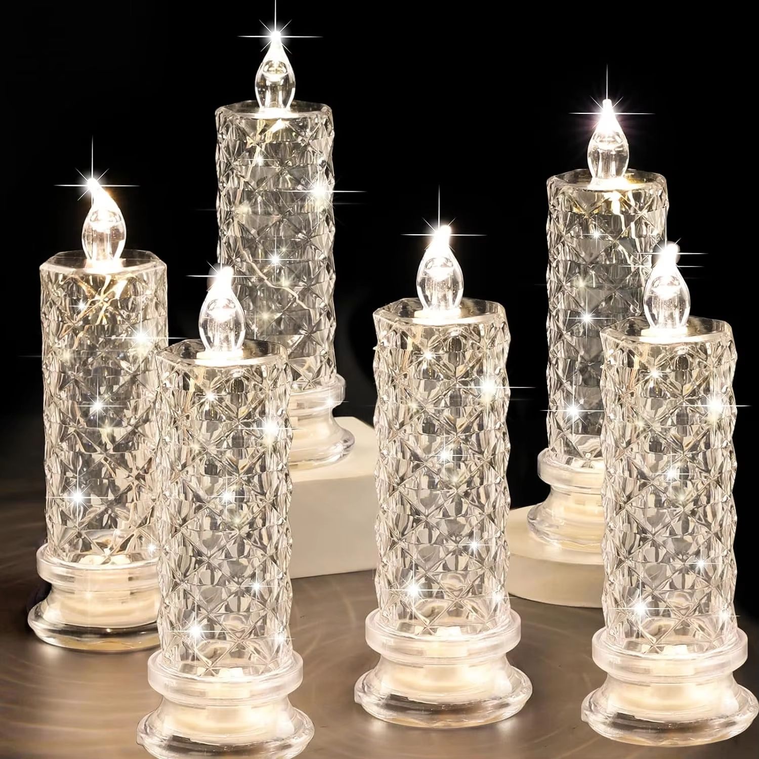 Transparent Crystal Flameless LED Candles for Wedding Table and Room Decor