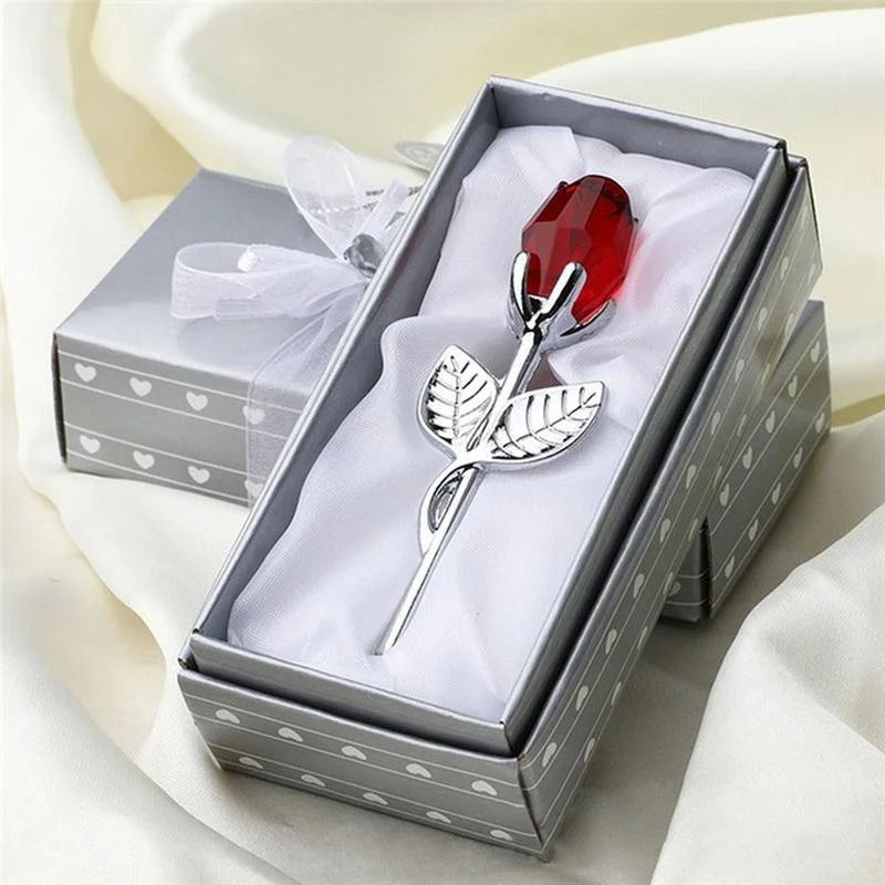 Crystal Glass Rose Figurine Decorative Ornament