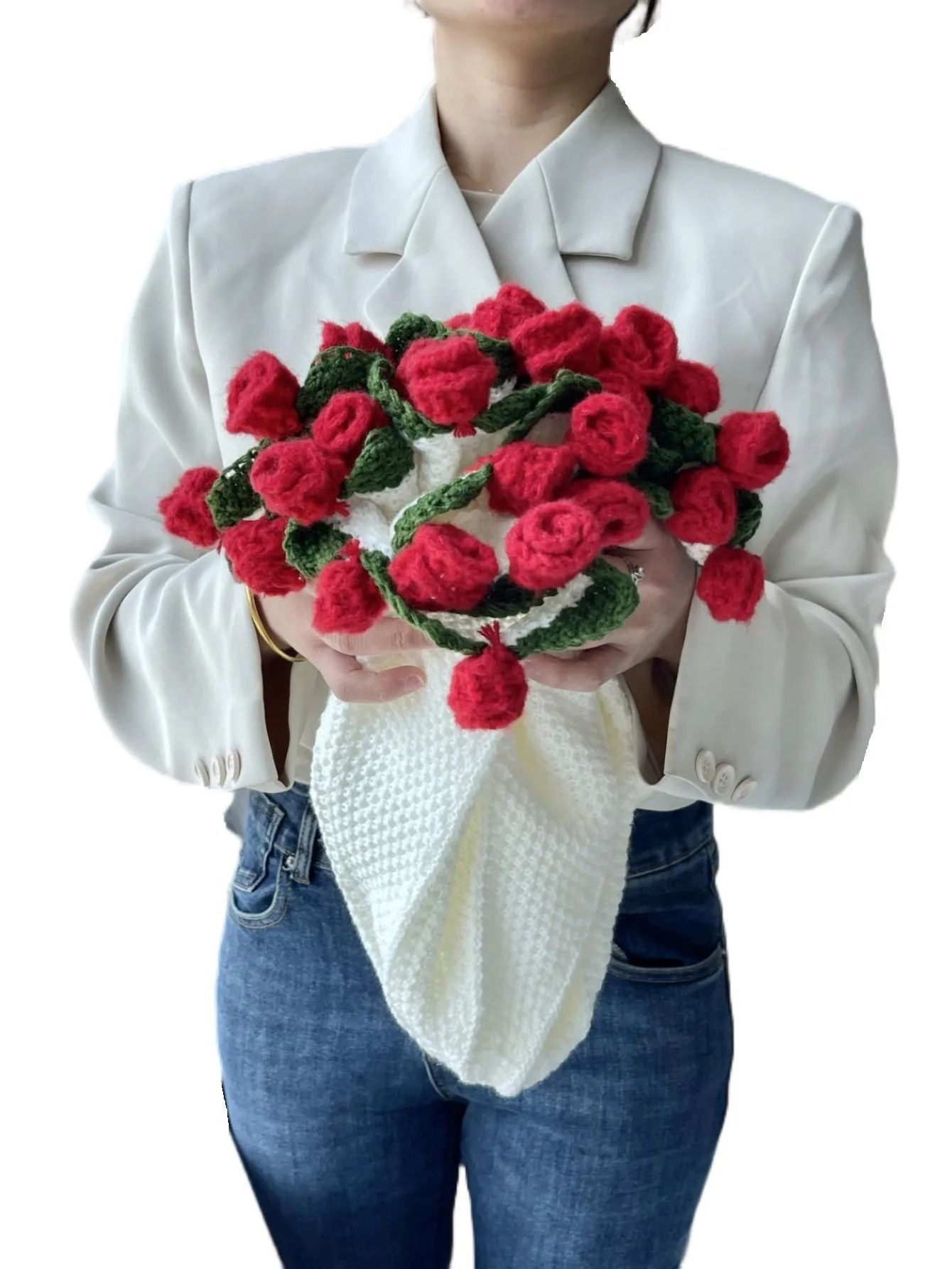 Rose Bouquet Crochet Blanket Handmade Soft Acrylic Throw