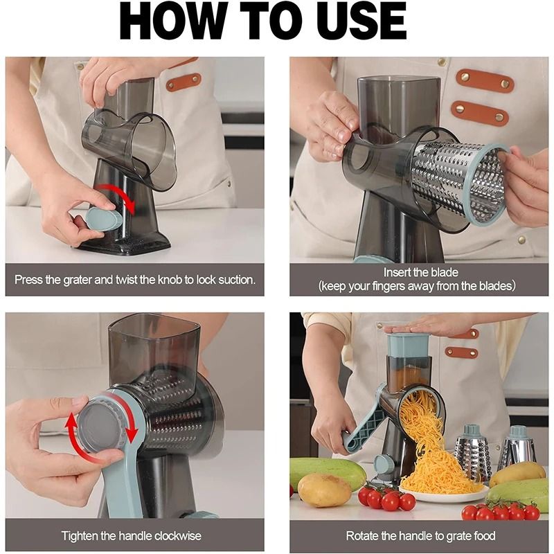 3 in 1 Rotary Cheese Grater Manual Vegetable Slicer and Nut Grinder