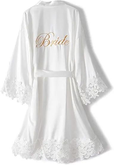 Rose Gold Bridesmaid & Bride Robe – Professional Satin Lace Bridal Dressing Gown & Bachelorette Pajamas
