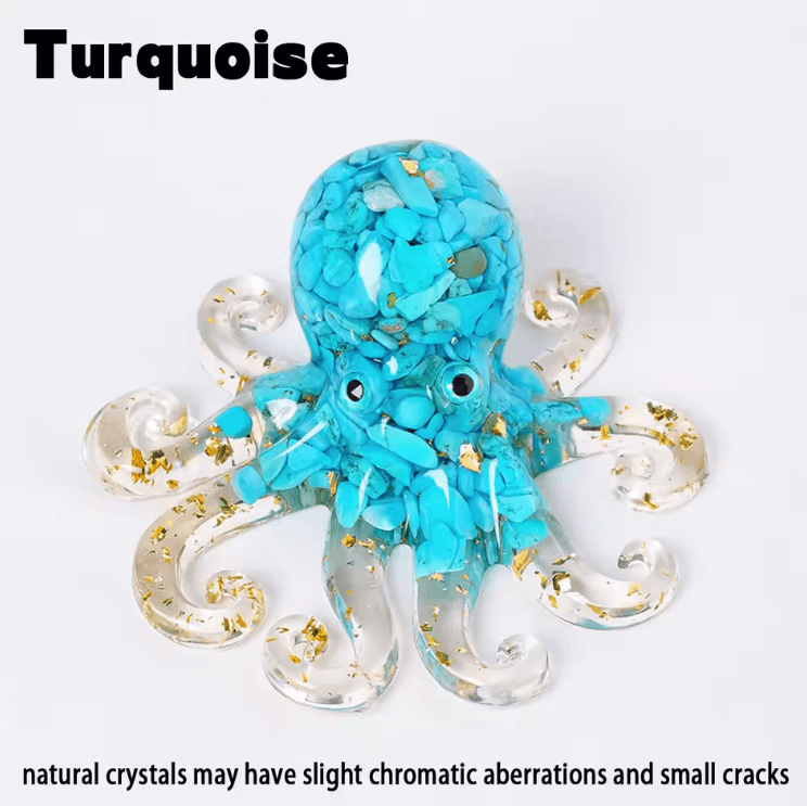 Natural Crystal Gravel Octopus Statue Resin Reiki Healing Decor for Home & Desk