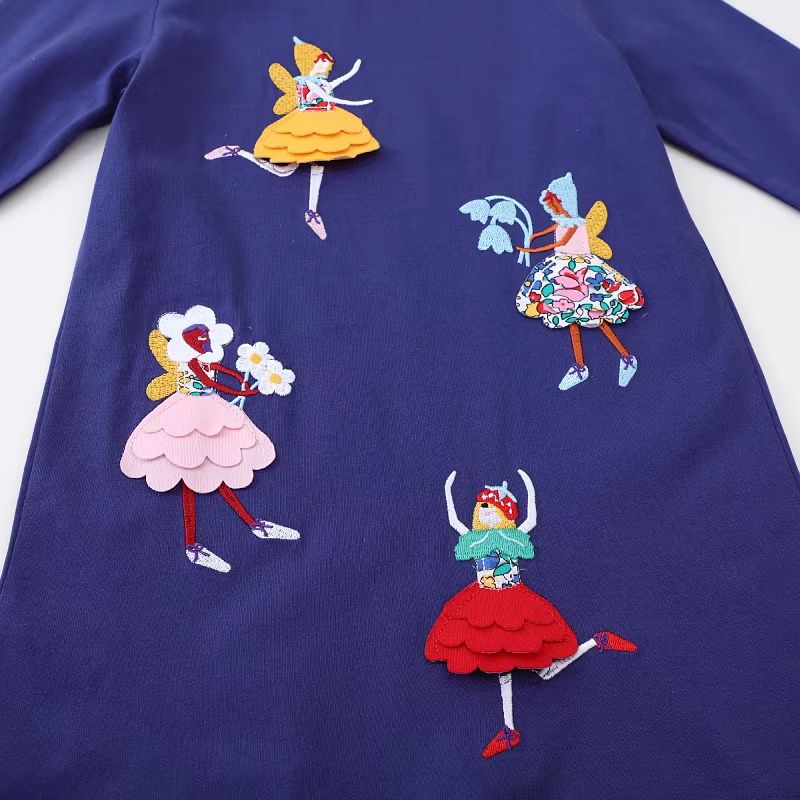 Jumping Meters Princess Girls Dress Long Sleeve Toddler Party Dress Animal Applique Polka Dot Kids Princess Dress