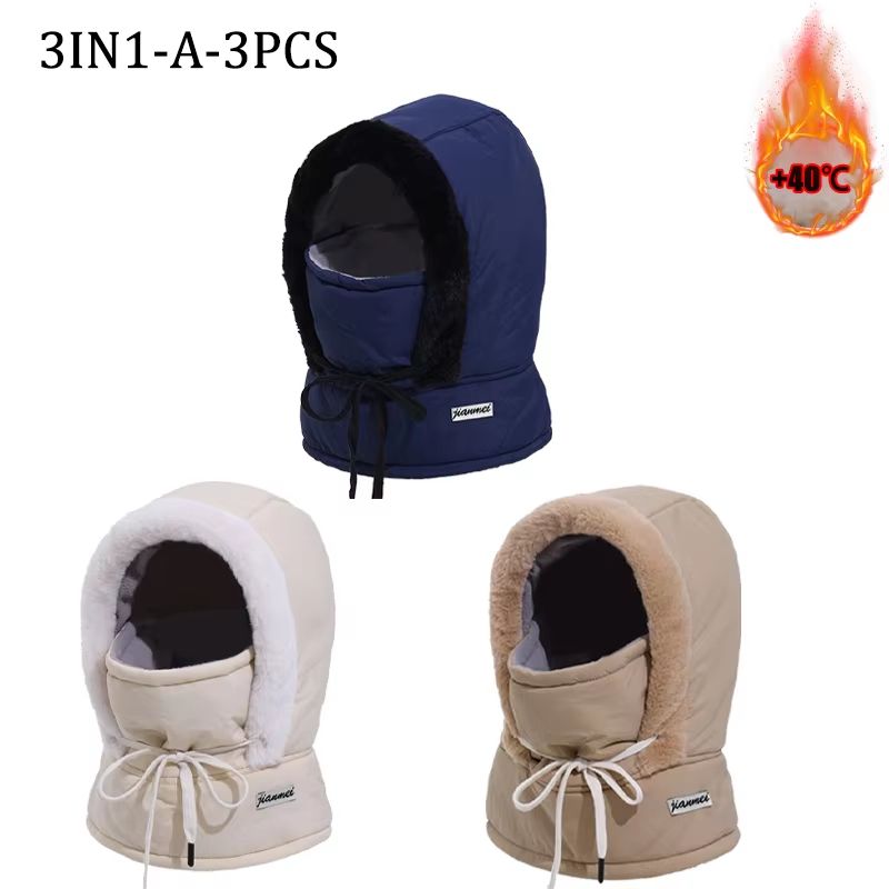 Thermal 3 in 1 Hooded Scarf Hat with Plush Neck Warmer