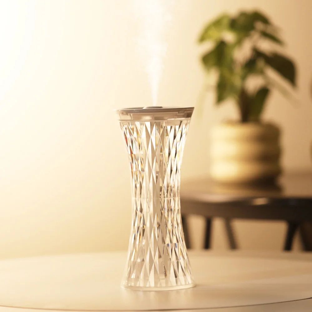 Glass Air Humidifier Aroma Diffuser with Ambient Light Crystal Lamp Design