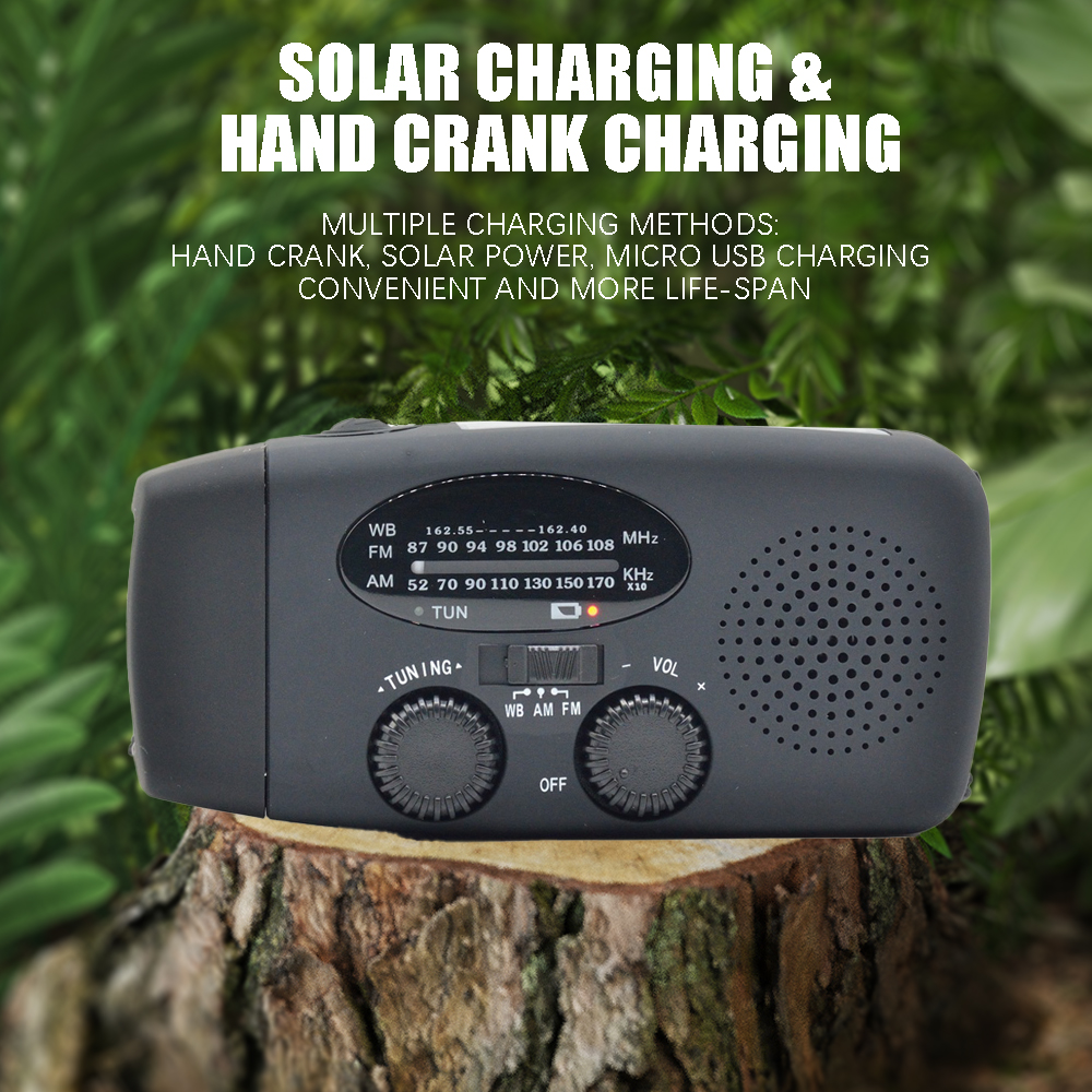 Emergency Solar Radio with LED Flashlight & USB Charging for Outdoor Adventures