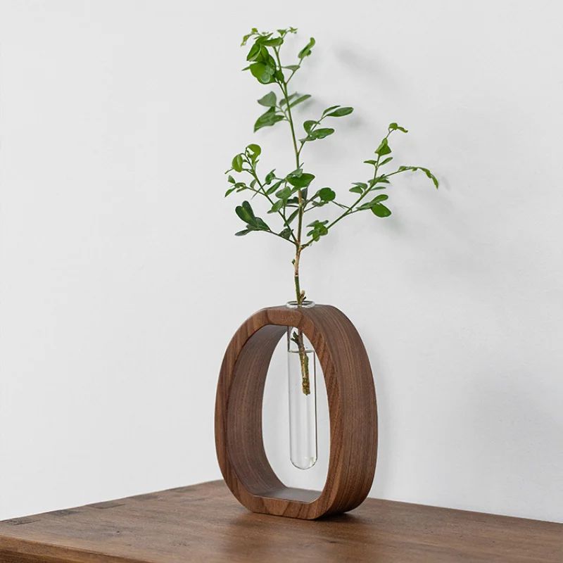 Solid Wood Mini Desktop Flower Vase with Glass Insert (Minimal Single Stem Bud Vase)