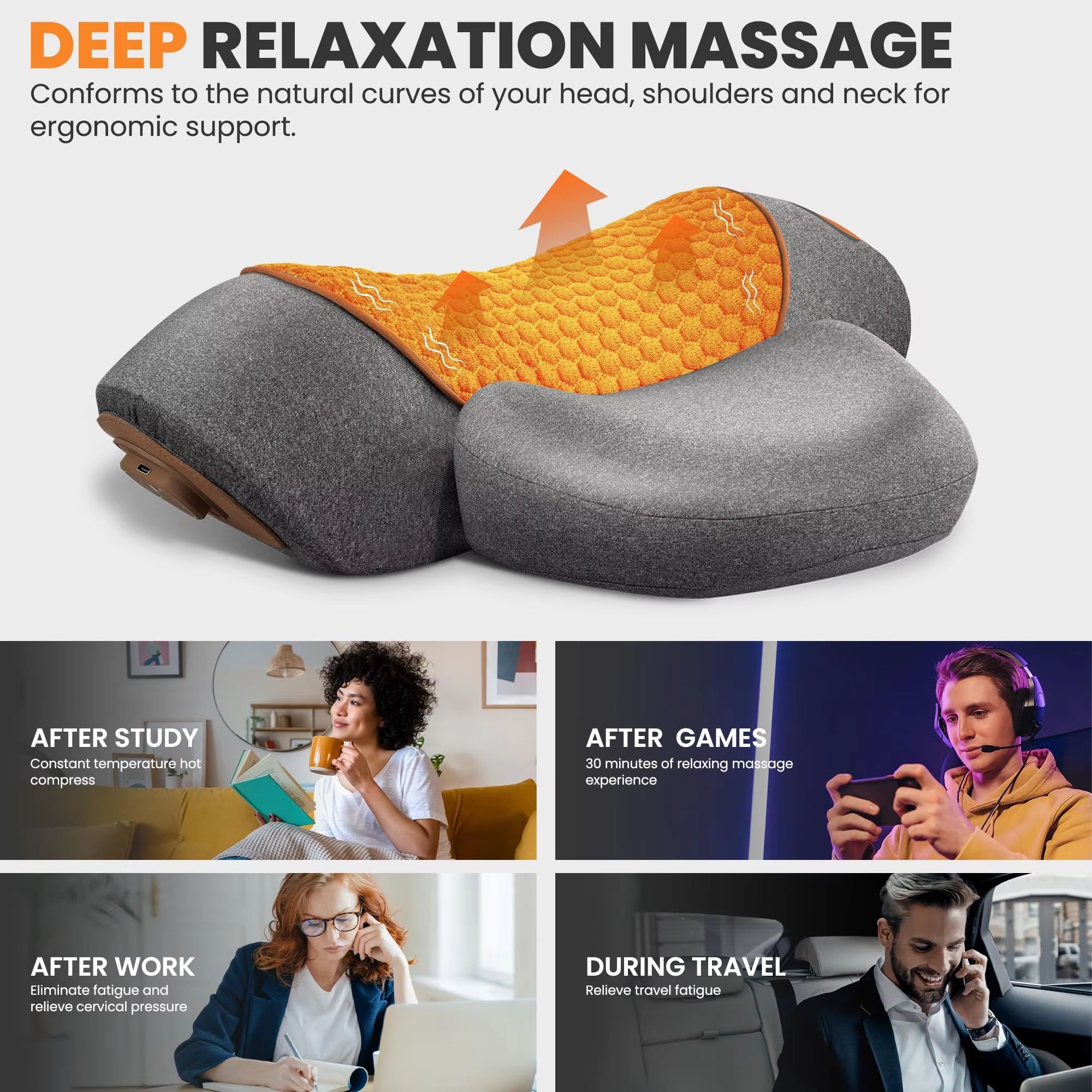 Electric Neck Massager Pillow with Heat Cervical Traction Shoulder Relief Cushion