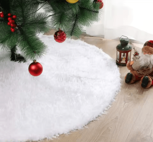 150cm White Plush Christmas Tree Skirt Faux Fur Snowflake Holiday Tree Mat