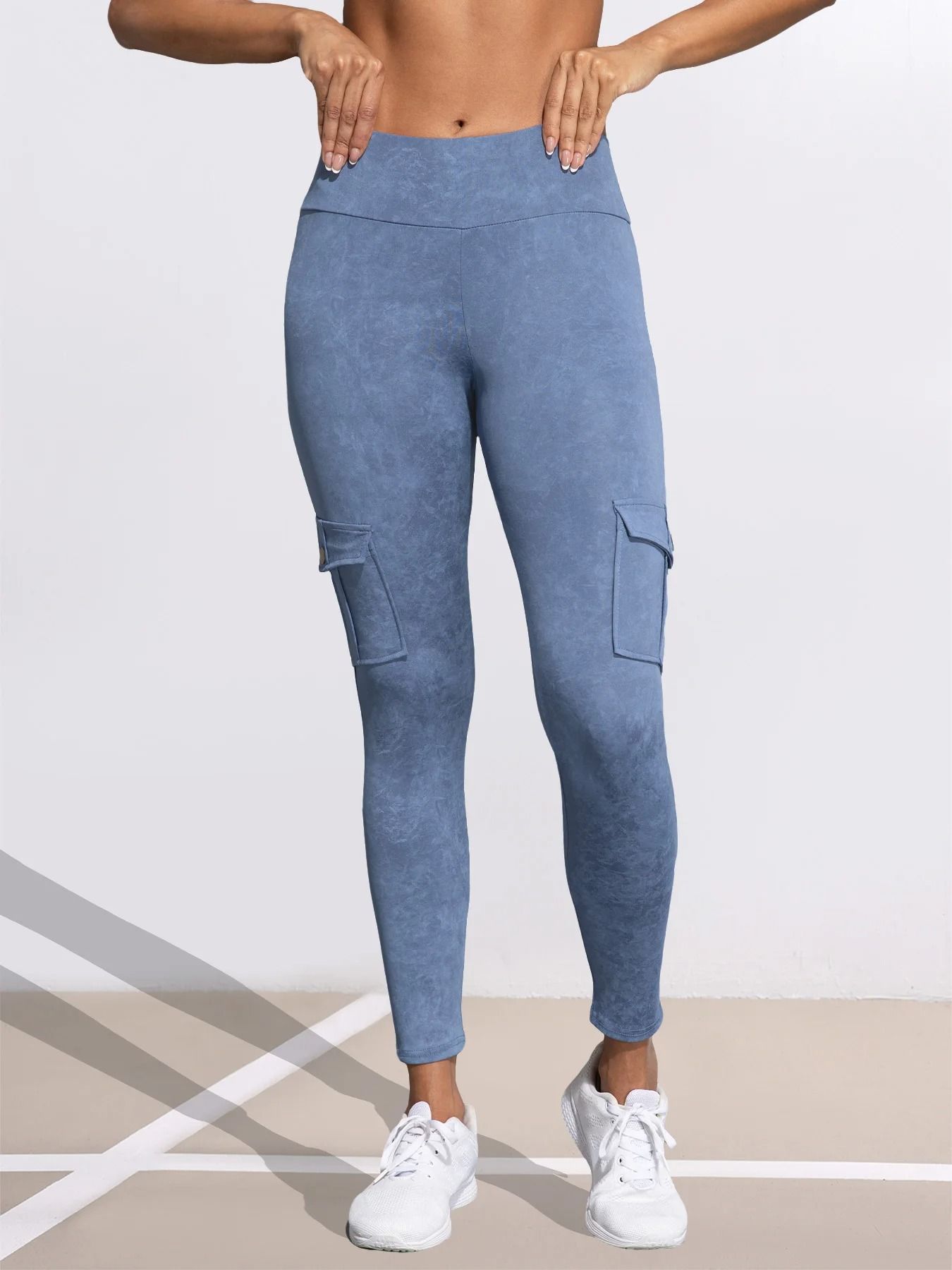 Womens Butt Lifting Leggings with Side Pocket and Washed Print Design
