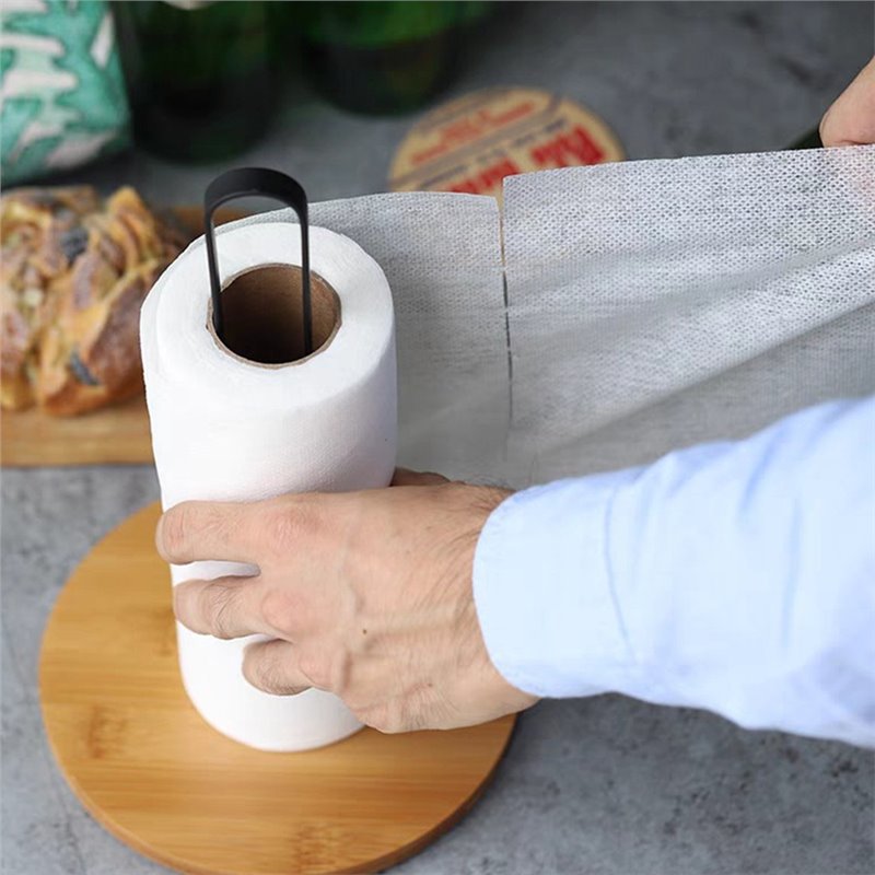Vertical Storage Rack, Nordic Style Bamboo Base Paper Towel Holder for Countertop Mounting