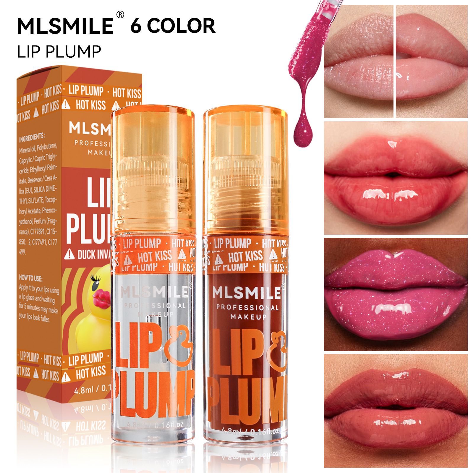 Duck Lip Plump Lip Oil Moisturizing Lip Gloss Mirror Finish, Water Nature Long-Lasting Gloss, Pearl Lip Glaze Set