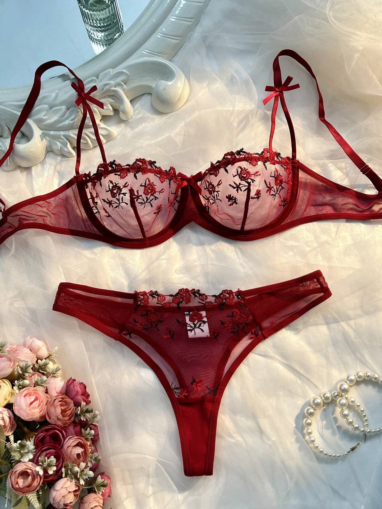 Sexy Lingerie Women Thin Transparent Lace, See Through Female Erotic Underwear, Bra And Panty Set, Sleepwear Suit