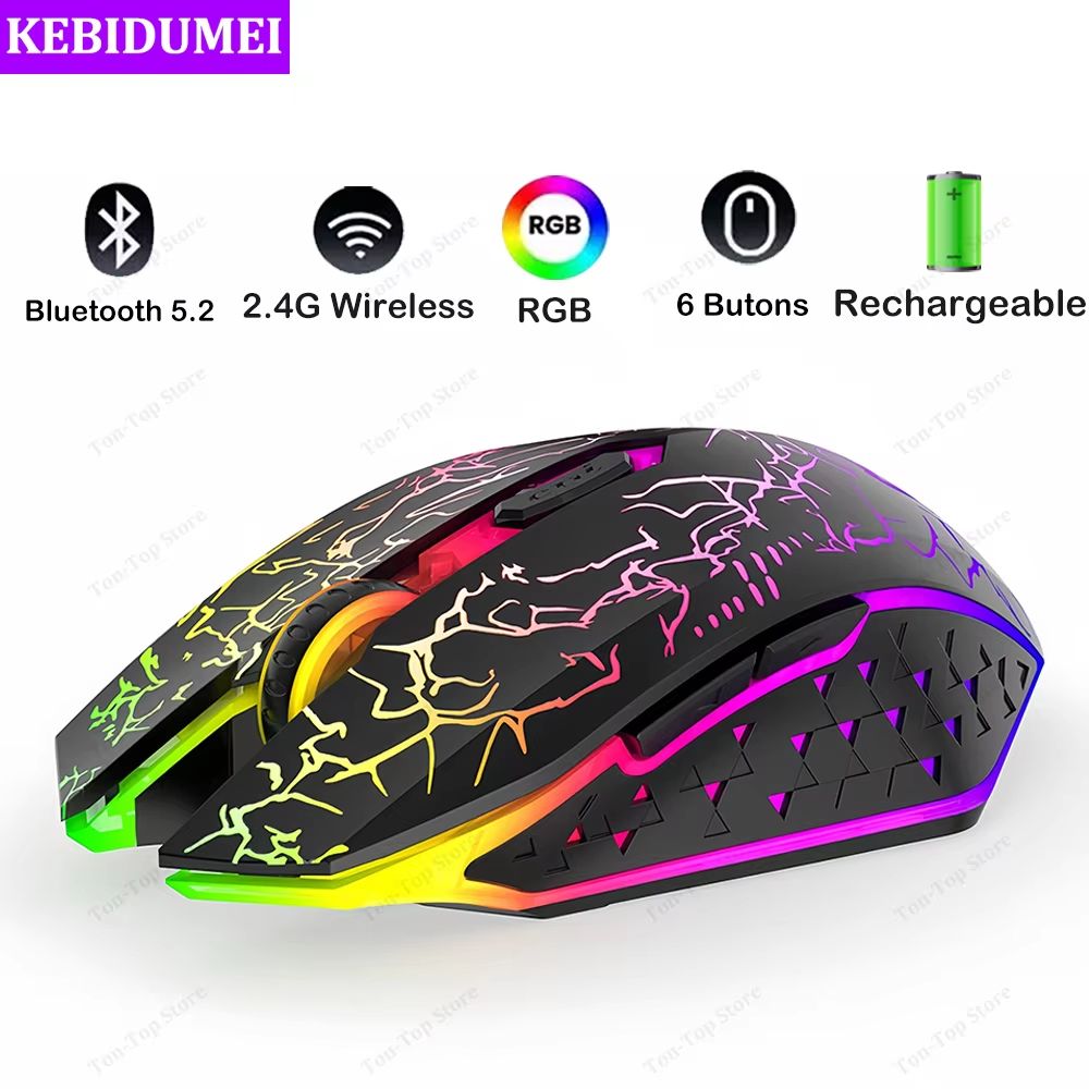 RGB Bluetooth 5.2 Wireless Gaming Mouse Dual Mode 2.4G Silent 6 Button Mouse for Laptop and PC