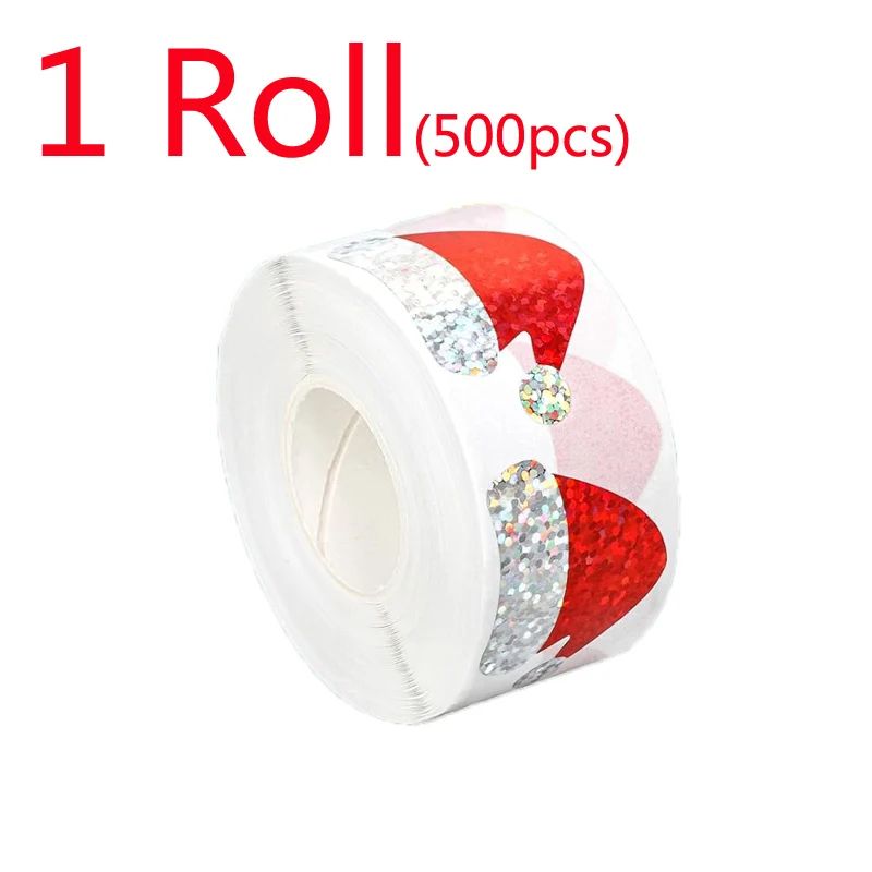 Laser Santa Hat Christmas Sticker Roll 500pcs