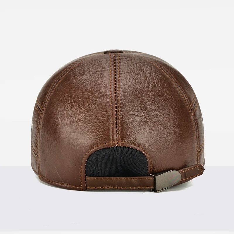 Men Real Cowhide Leather Winter Baseball Cap