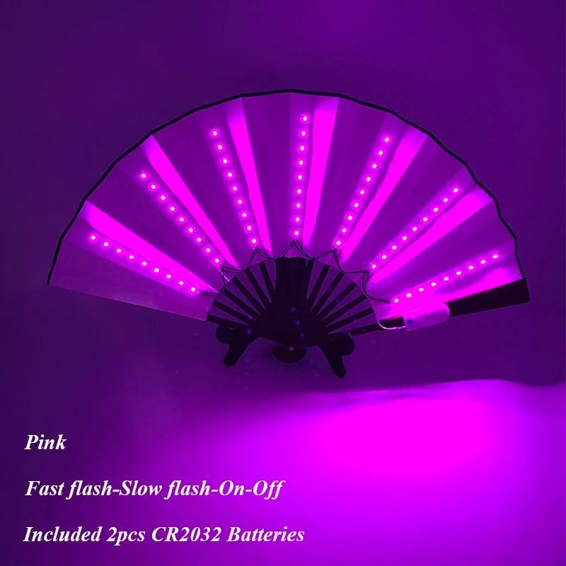 LED Folding Fan Light Up Hand Fan Glowing Party Festival Fan