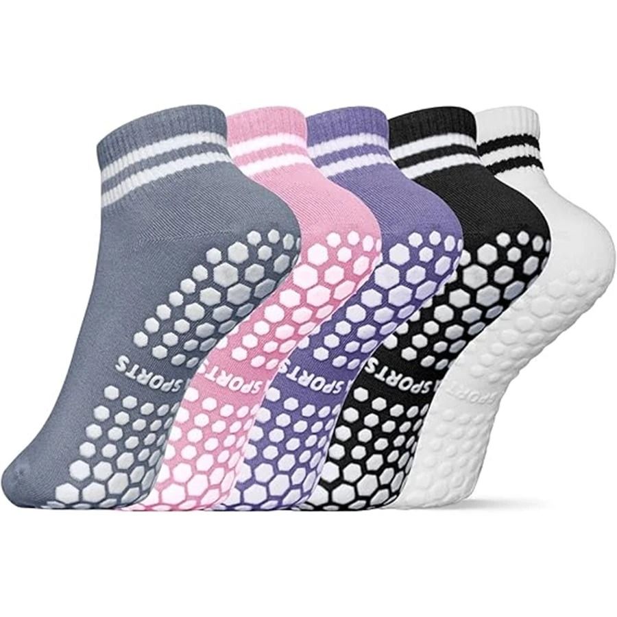 Grip Socks for Women Non Slip Pilates Yoga Socks with Double Stripes
