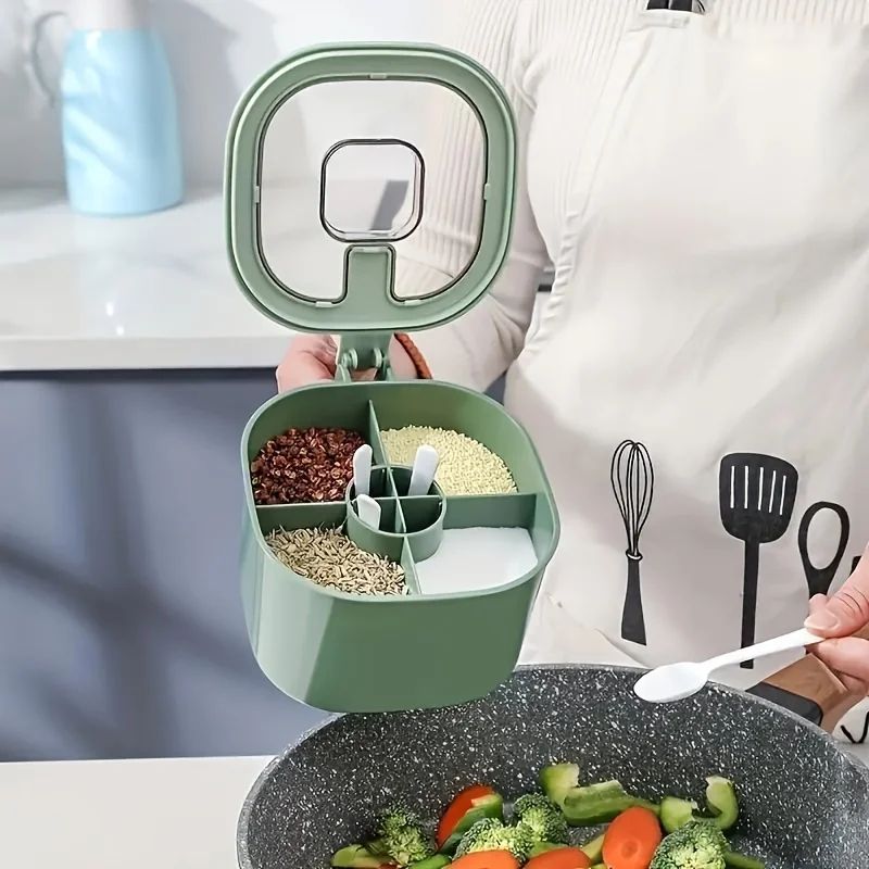 4 in 1 Seasoning Box with Lid and Spoons Large Capacity