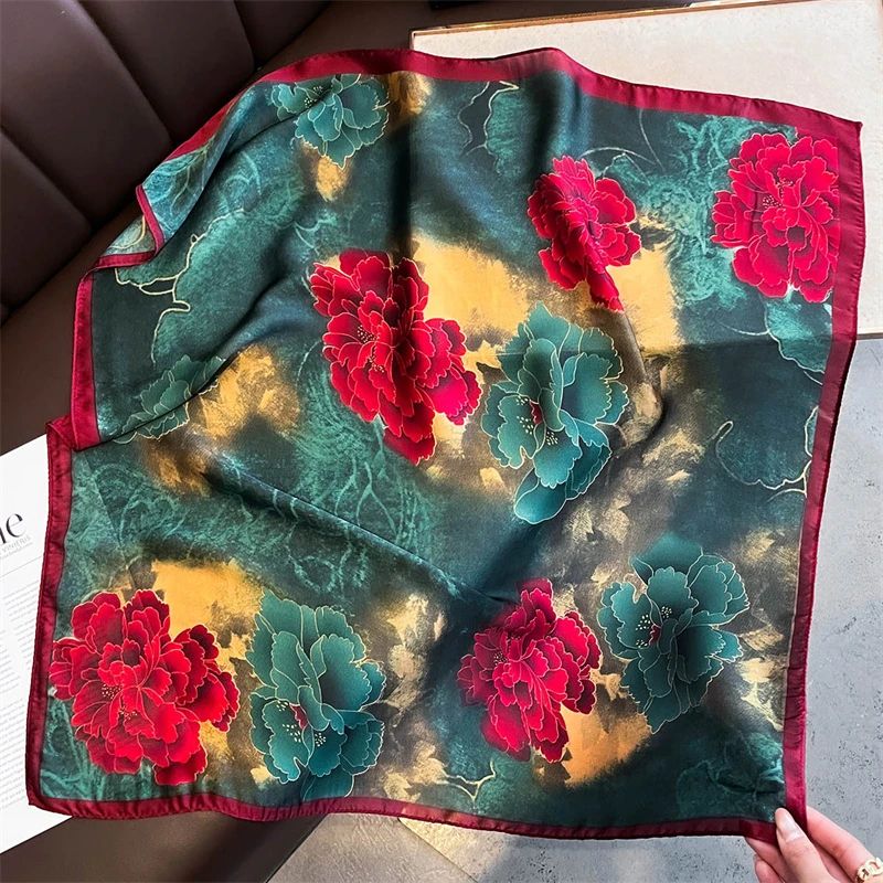 Elegant Lightweight Square Silk Scarf – Breathable Women's Neck & Hair Wrap