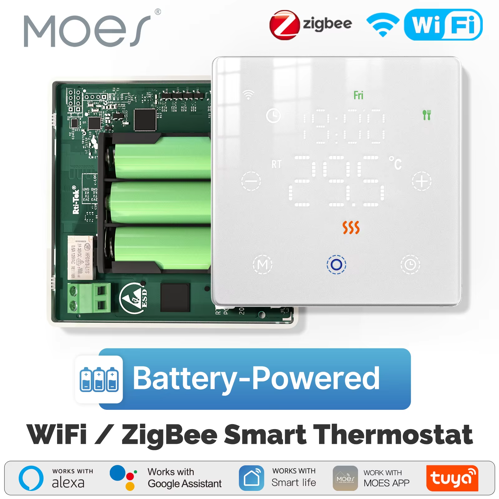 Smart Thermostat Battery Powered Thermo Regulator by Alexa Google Home
