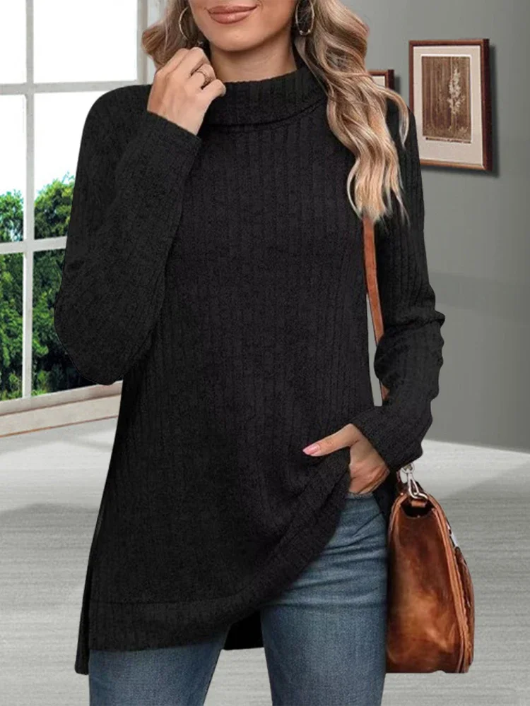 Winter Thick Cold Resistant Women Sweaters, Loose Knitted Turtleneck Ladies Pullovers, Striped Soft Long Sleeved