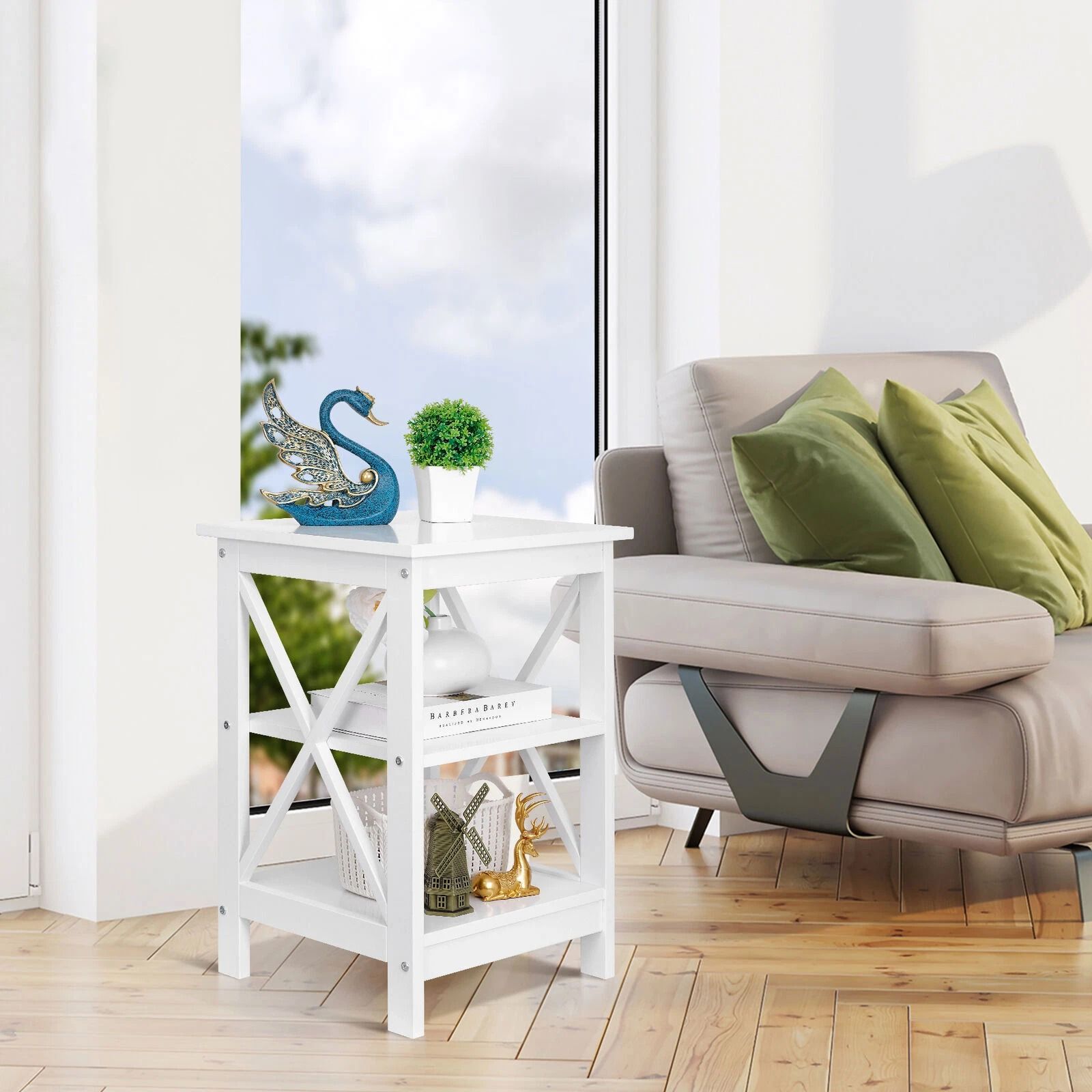 Modern Square Side Table with Storage Shelf Compact MDF End Table for Living Room Bedroom Office