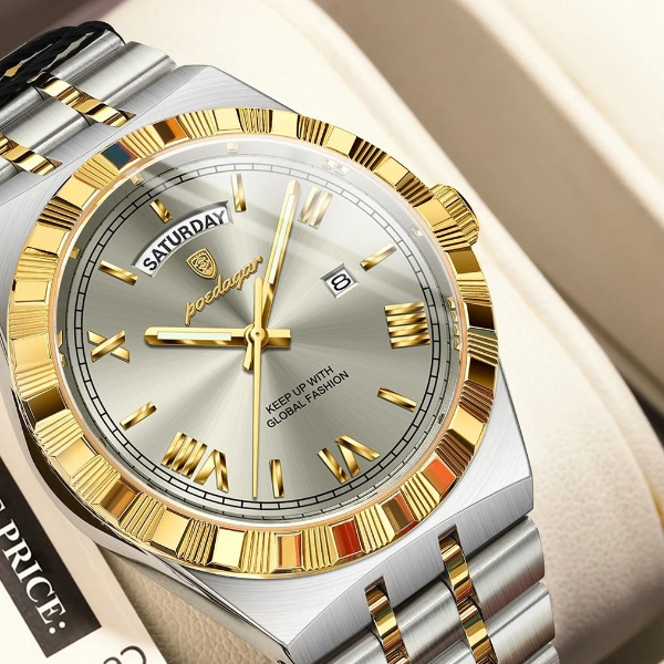 Poedagar Luxury Business Men Watch with Week and Date Display